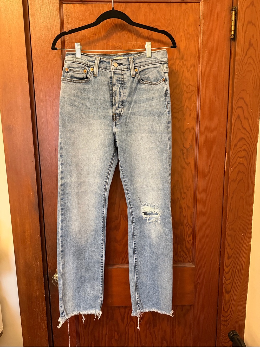 Levi's Light Blue Straight Leg Jeans with Distressed Knee